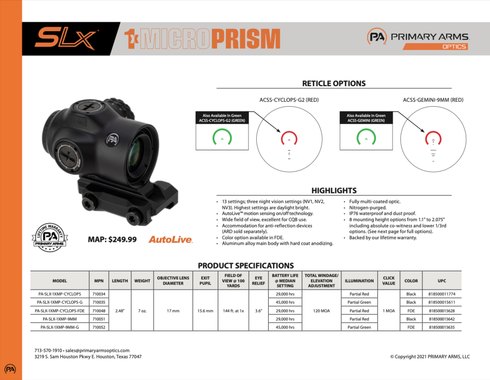 Primary Arms SLx 1x MicroPrism -Shot Show 2021 — TactiCool